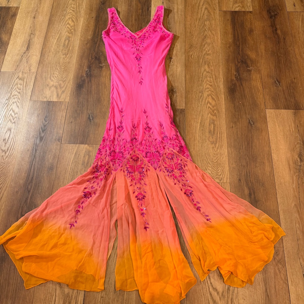 Vintage Y2K 100% Silk Beaded Dress Vintage Beaded Dress Fairy Ombré Rainbow Prom - Picture 5 of 17